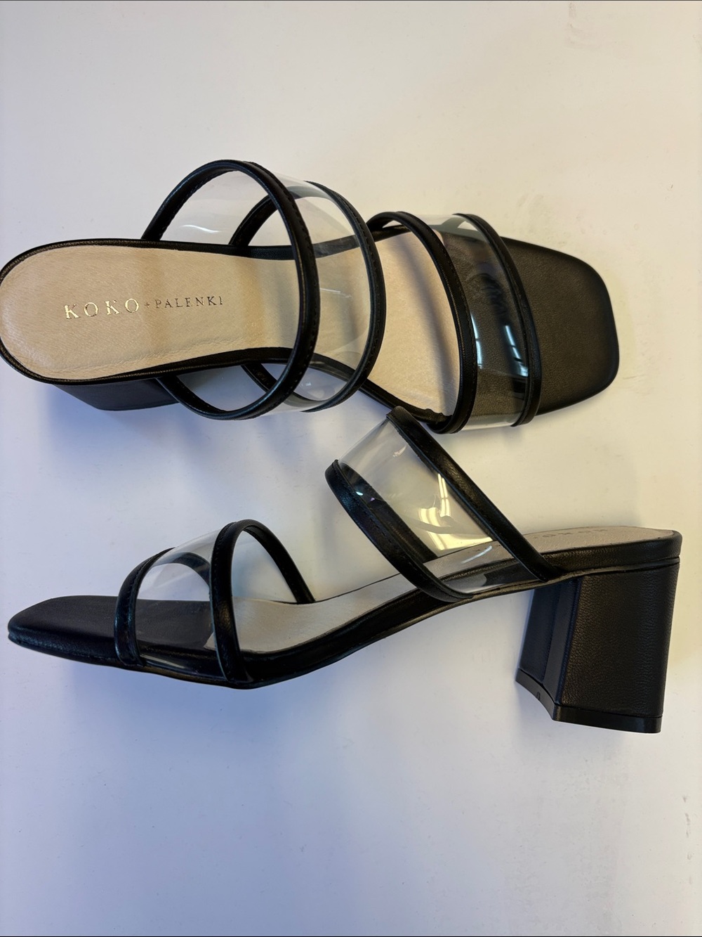 Koko + Palenki Black Clear-Strap Block Heel Mule